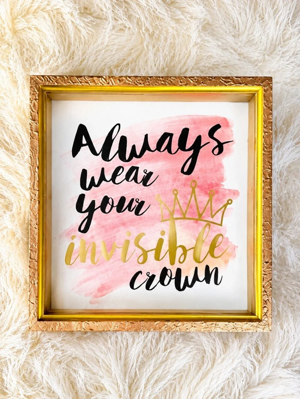 NWT Upcycled Princess Quote Framed Wall Art Gold & Rose Gold Size 10 Inches